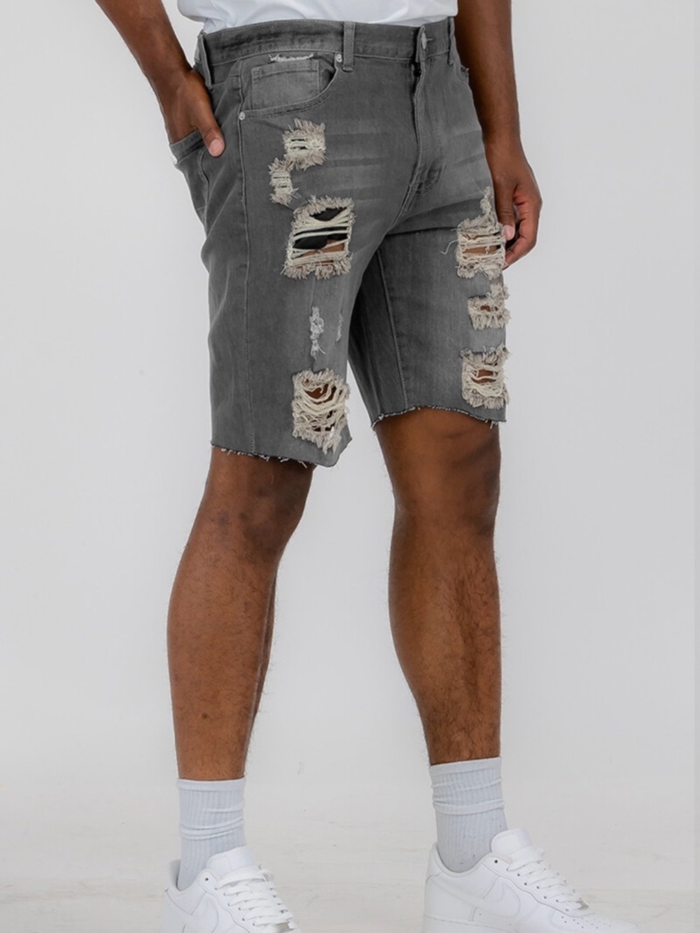 Weiv Los Angeles Grey Denim Ripped Jean Shorts Size 30 New
